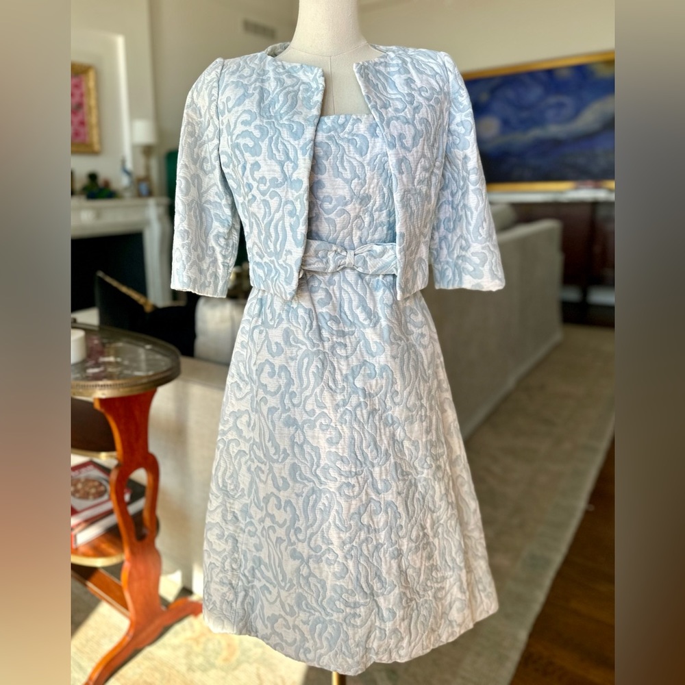 Vintage Malcom Starr Jacket and Dress Set Cotton Damask. Perfect bridal look 2/4